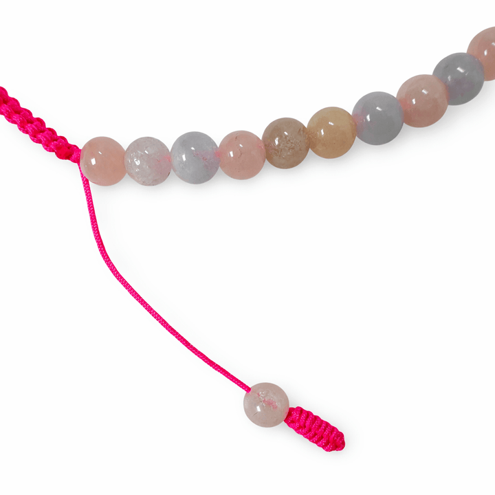 Morganit Fusskettchen mit pinken Kordeln - Atelier Tibet