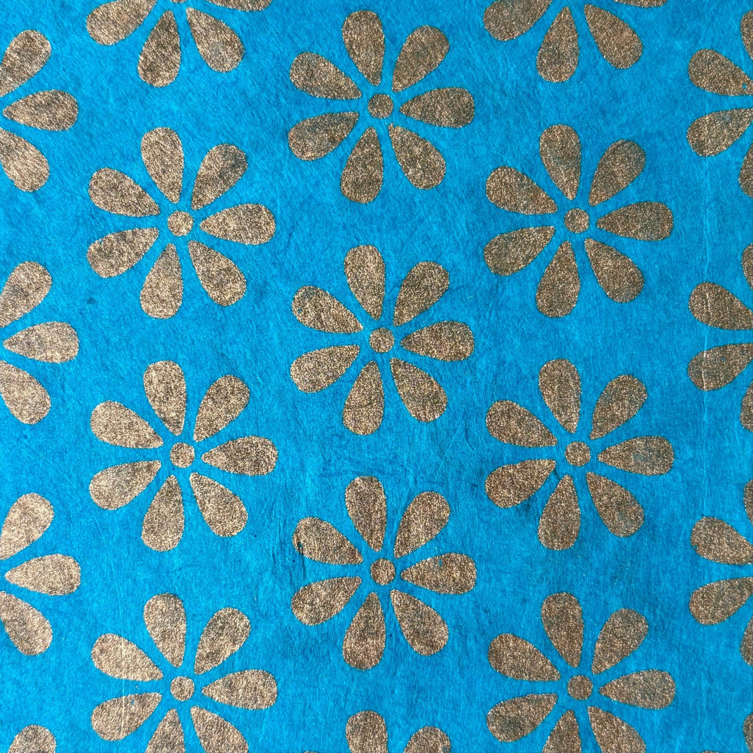 Notizbuch aus Lokta-Papier - florale Motive, von Hand bedruckt - Atelier Tibet