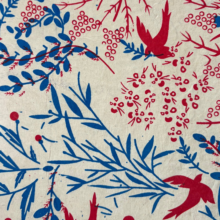 Notizbuch aus Lokta-Papier - florale Motive, von Hand bedruckt - Atelier Tibet