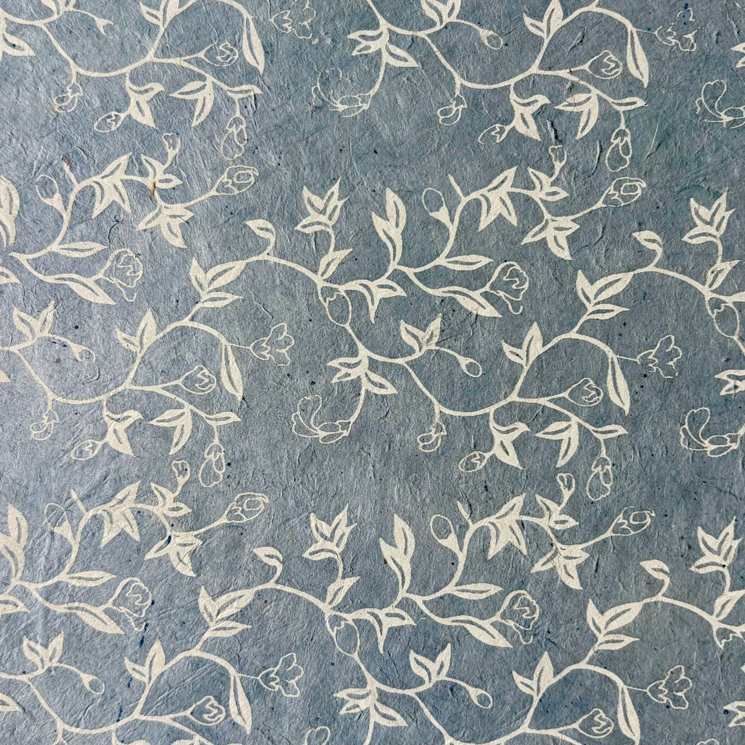 Notizbuch aus Lokta-Papier - florale Motive, von Hand bedruckt - Atelier Tibet
