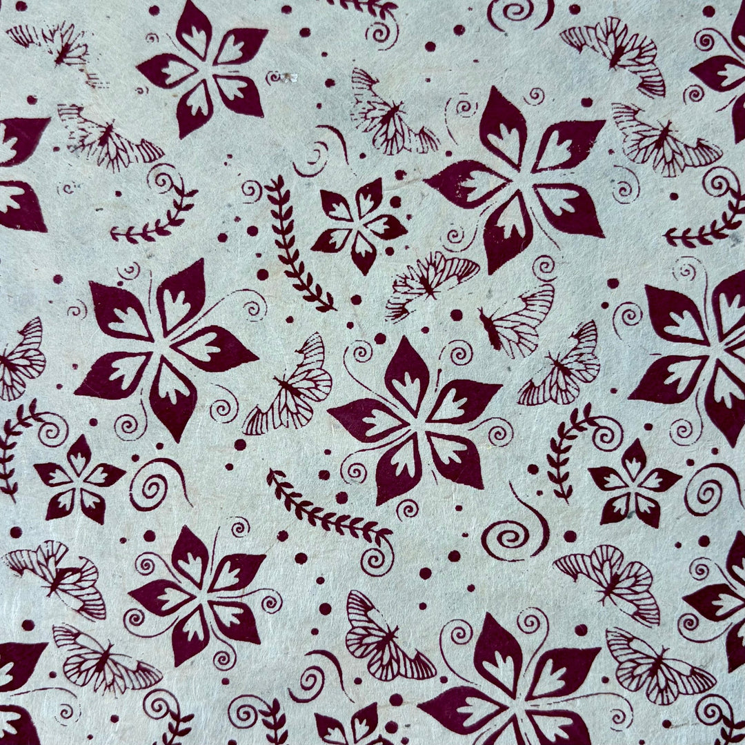 Notizbuch aus Lokta-Papier - florale Motive, von Hand bedruckt - Atelier Tibet