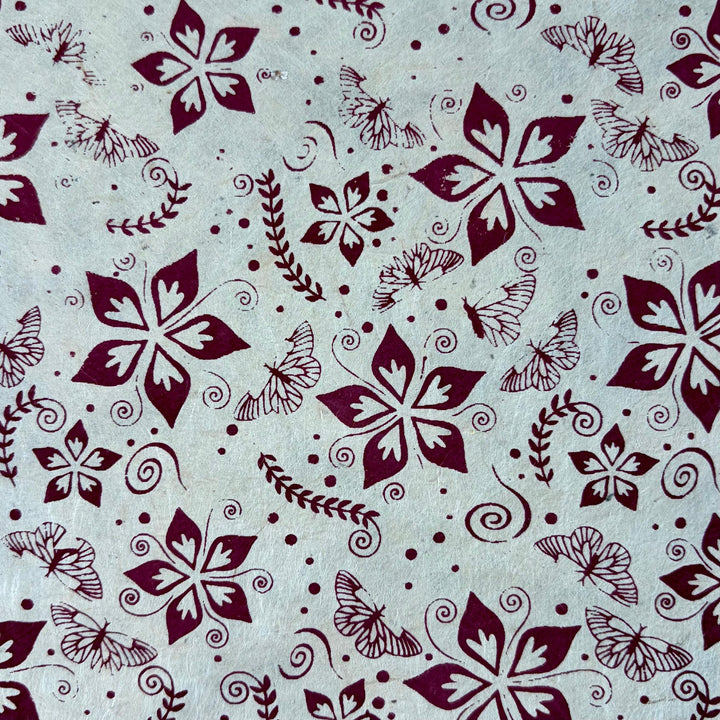 Notizbuch aus Lokta-Papier - florale Motive, von Hand bedruckt - Atelier Tibet