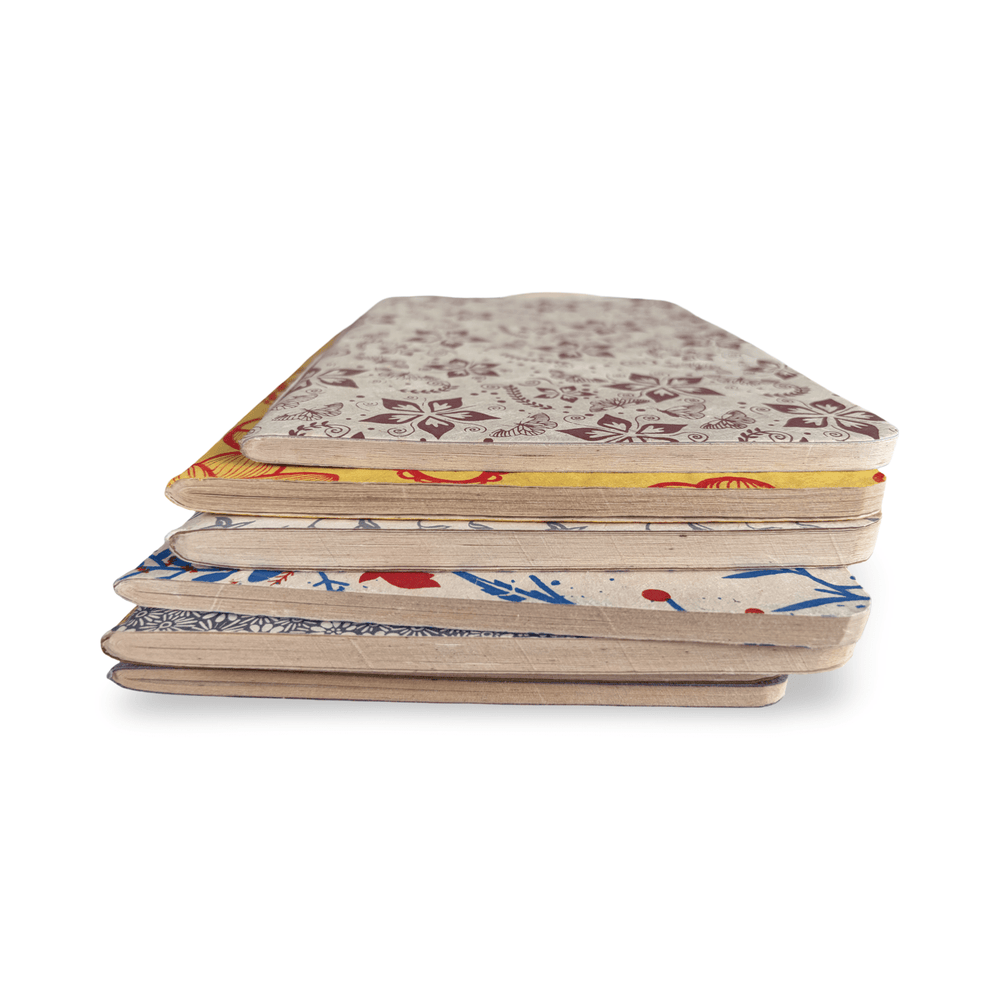 Notizbuch aus Lokta-Papier - florale Motive, von Hand bedruckt - Atelier Tibet