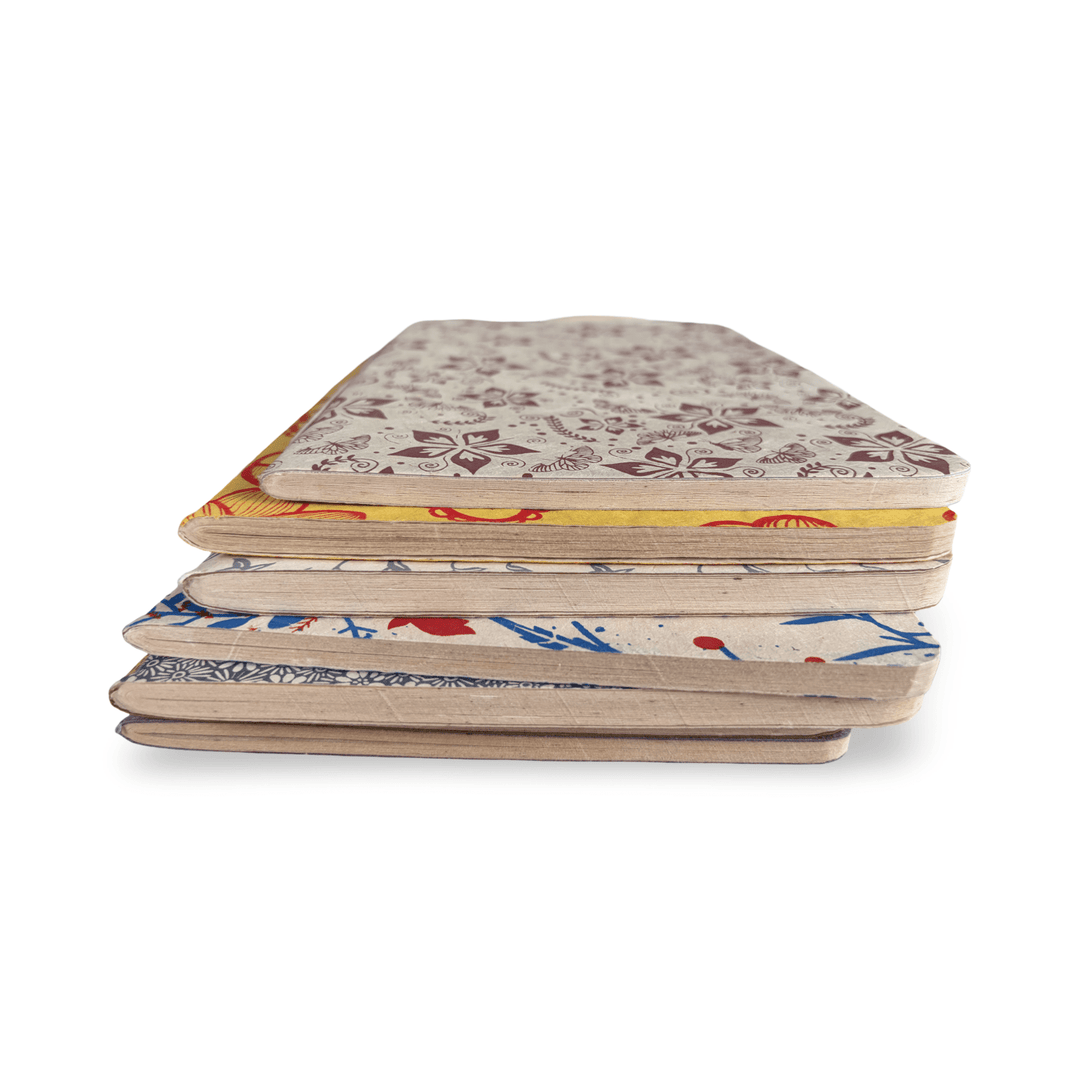 Notizbuch aus Lokta-Papier - florale Motive, von Hand bedruckt - Atelier Tibet