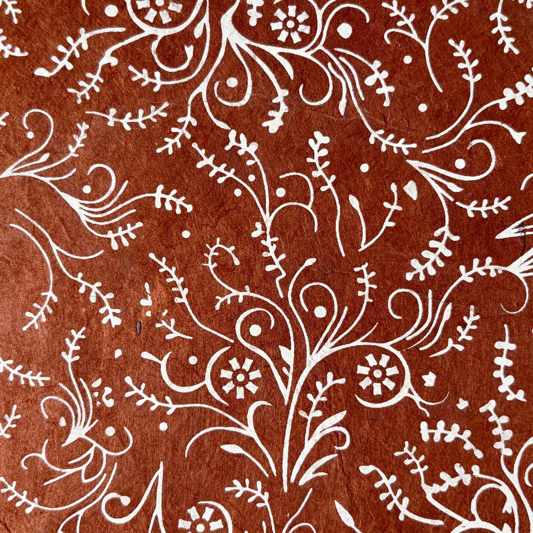 Notizbuch aus Lokta-Papier - florale Motive, von Hand bedruckt - Atelier Tibet