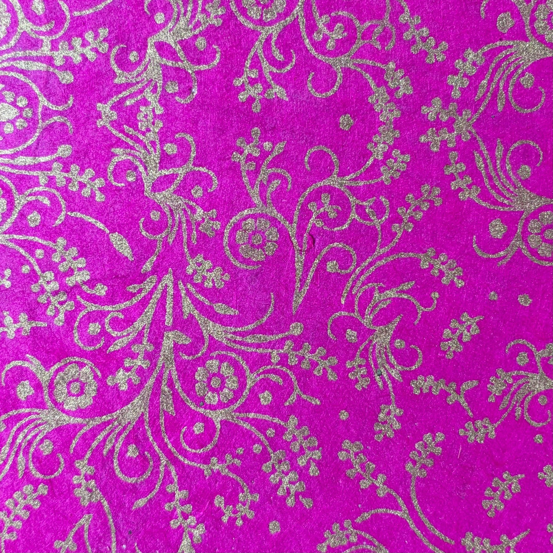 Notizbuch aus Lokta-Papier - florale Motive, von Hand bedruckt - Atelier Tibet