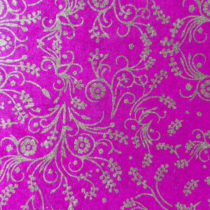 Notizbuch aus Lokta-Papier - florale Motive, von Hand bedruckt - Atelier Tibet