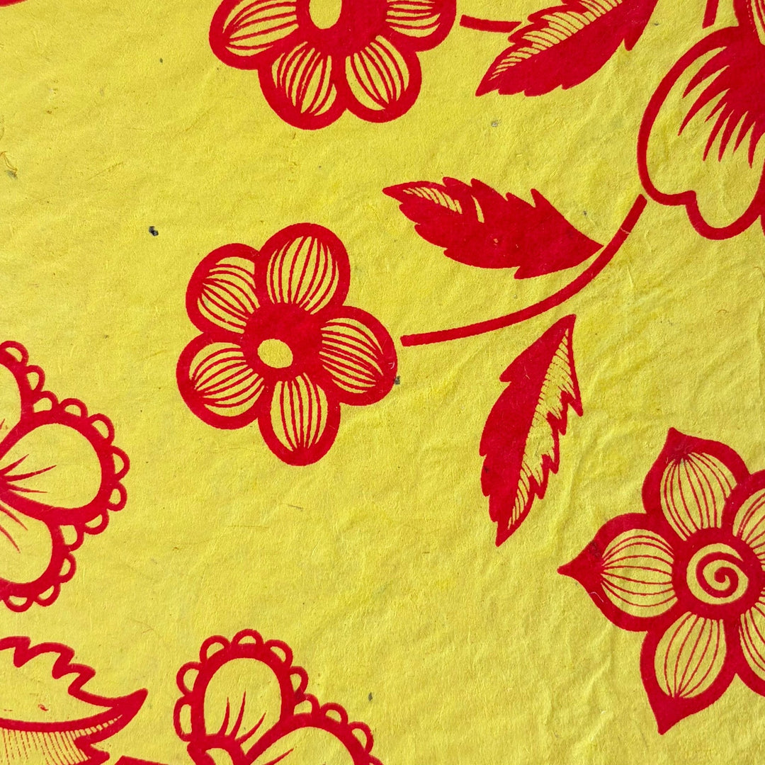 Notizbuch aus Lokta-Papier - florale Motive, von Hand bedruckt - Atelier Tibet