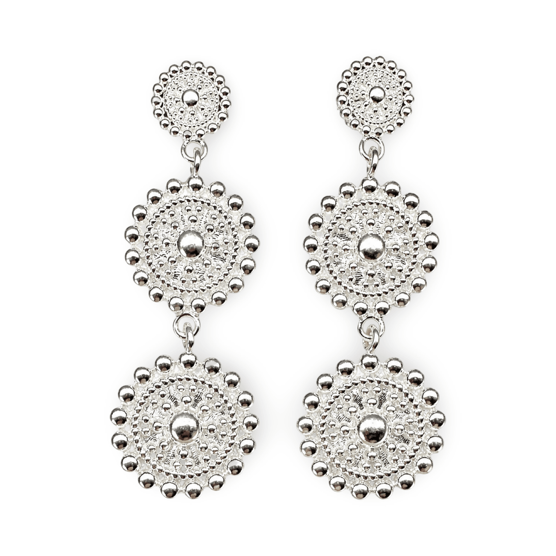 Ohrhänger mit drei Ornamentscheiben – Silber - Atelier Tibet