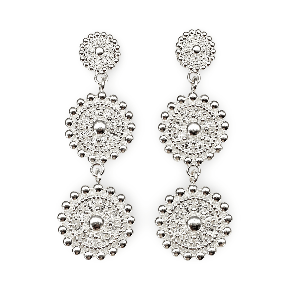 Ohrhänger mit drei Ornamentscheiben – Silber - Atelier Tibet