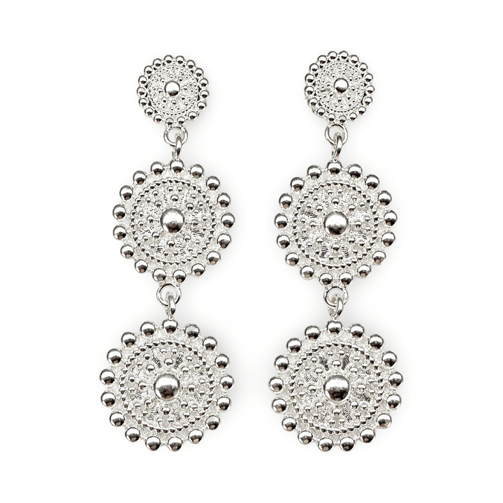 Ohrhänger mit drei Ornamentscheiben – Silber - Atelier Tibet