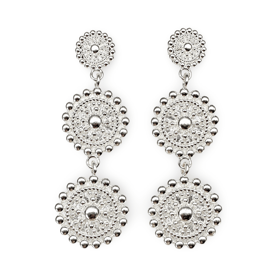 Ohrhänger mit drei Ornamentscheiben – Silber - Atelier Tibet