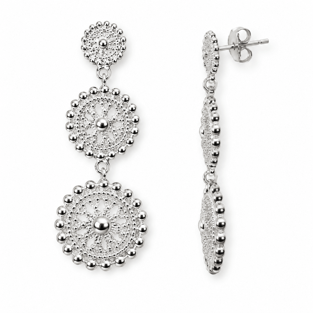Ohrhänger mit drei Ornamentscheiben – Silber - Atelier Tibet