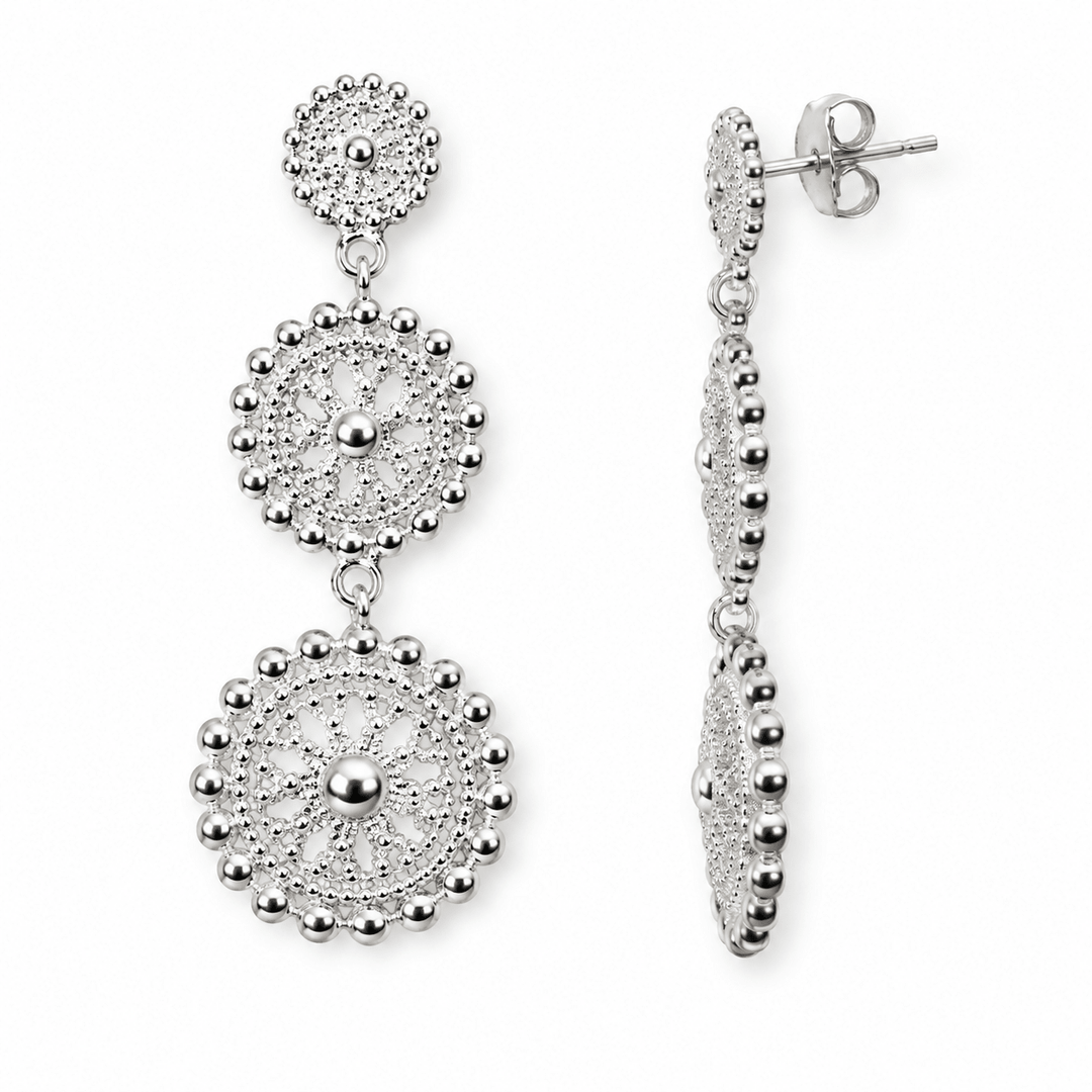 Ohrhänger mit drei Ornamentscheiben – Silber - Atelier Tibet