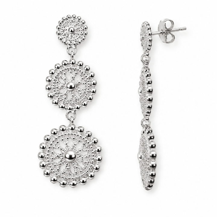 Ohrhänger mit drei Ornamentscheiben – Silber - Atelier Tibet