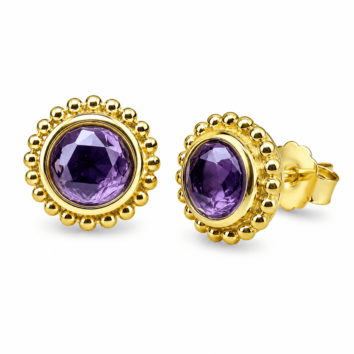 Ohrstecker mit Amethyst in filigraner vergoldeter Silberfassung - Atelier Tibet