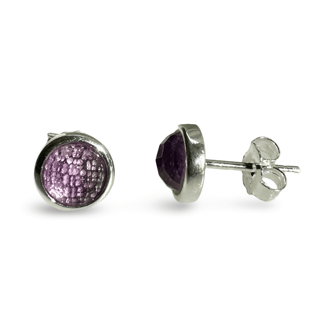 Ohrstecker mit Amethyst in schlichter Silberfassung - Atelier Tibet