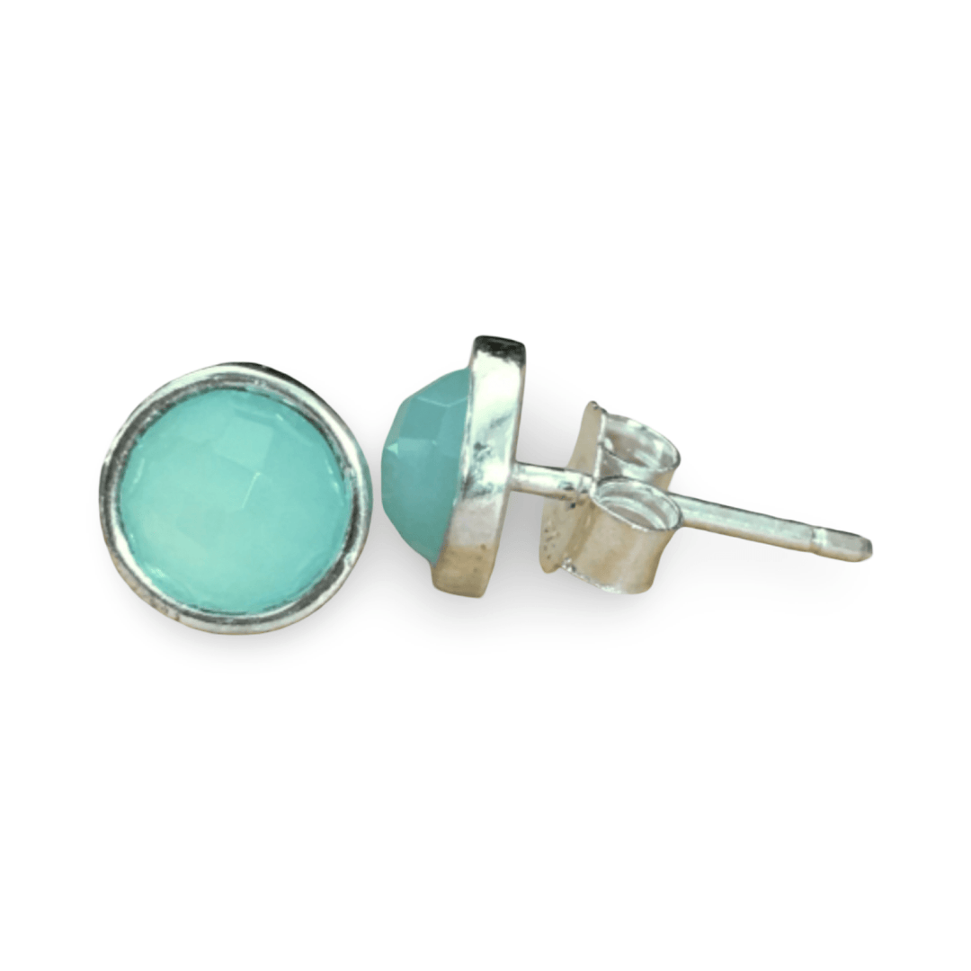 Ohrstecker mit Aqua - Achat in schlichter Silberfassung - Atelier Tibet