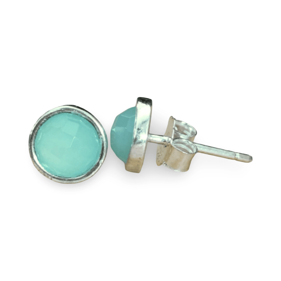 Ohrstecker mit Aqua - Achat in schlichter Silberfassung - Atelier Tibet