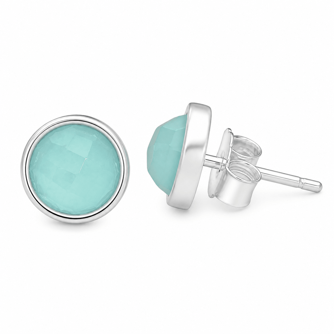 Ohrstecker mit Aqua - Achat in schlichter Silberfassung - Atelier Tibet