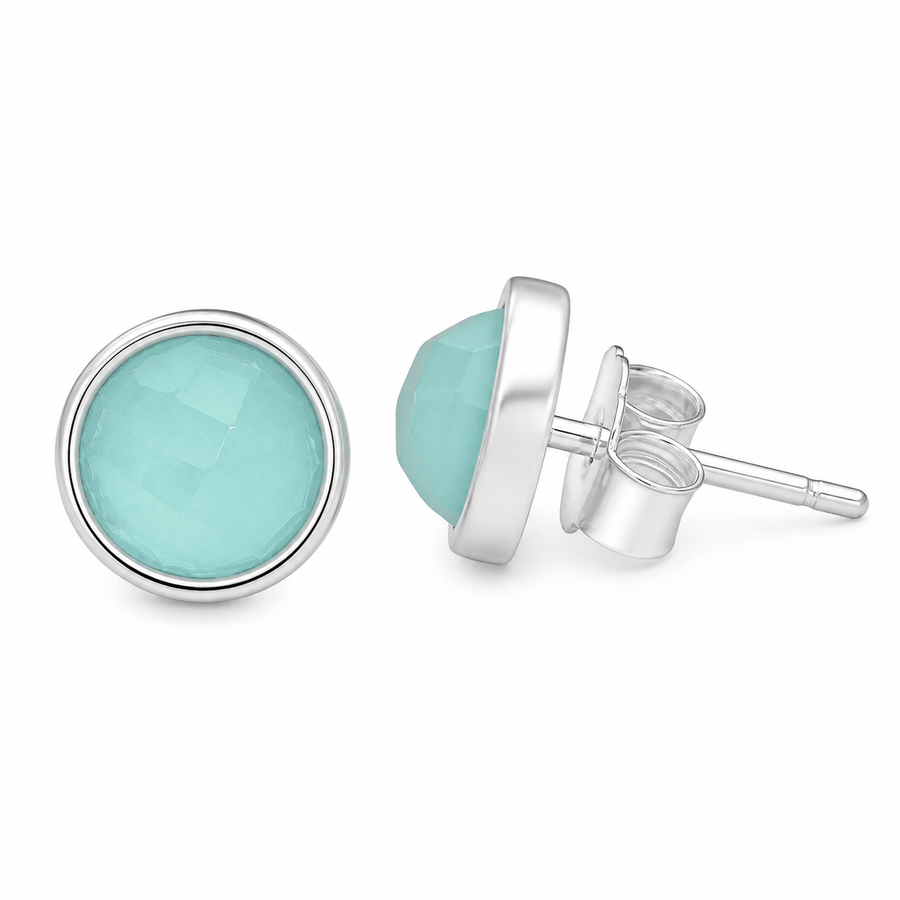 Ohrstecker mit Aqua - Achat in schlichter Silberfassung - Atelier Tibet