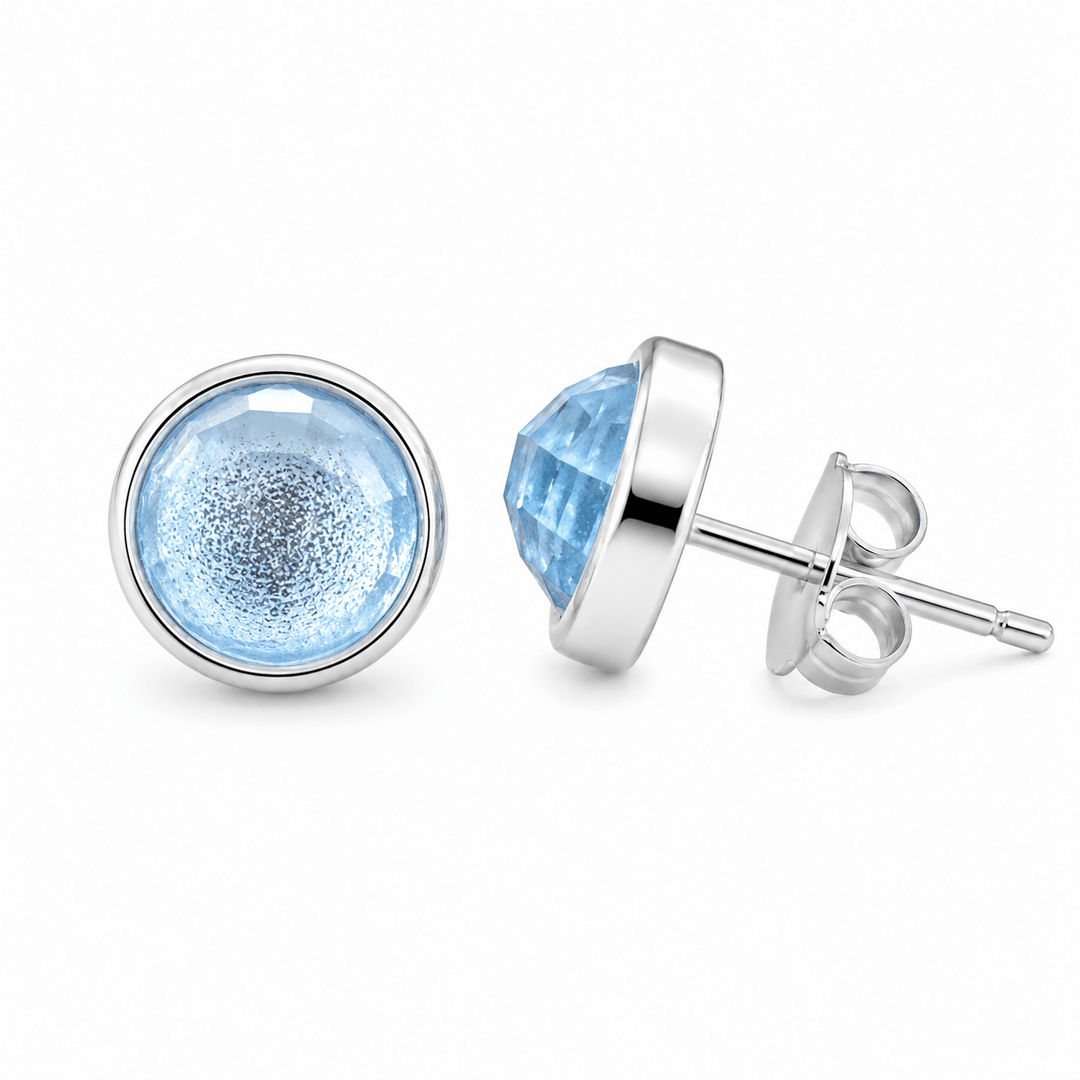 Ohrstecker mit blauem Topas in schlichter Silberfassung - Atelier Tibet
