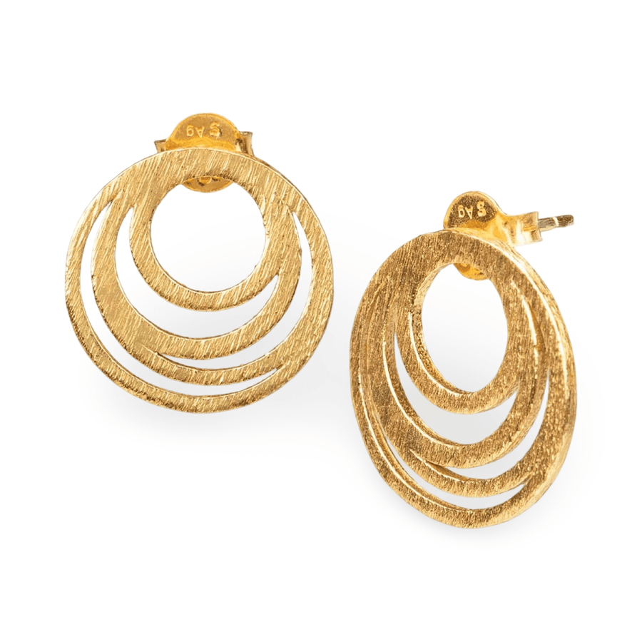 Ohrstecker mit ineinandergreifenden Kreisen aus vergoldetem Silber - Atelier Tibet