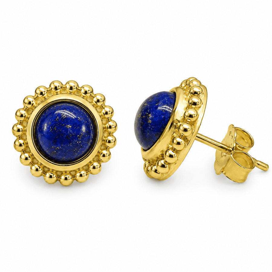 Ohrstecker mit Lapis Lazuli in filigraner vergoldeter Silberfassung - Atelier Tibet