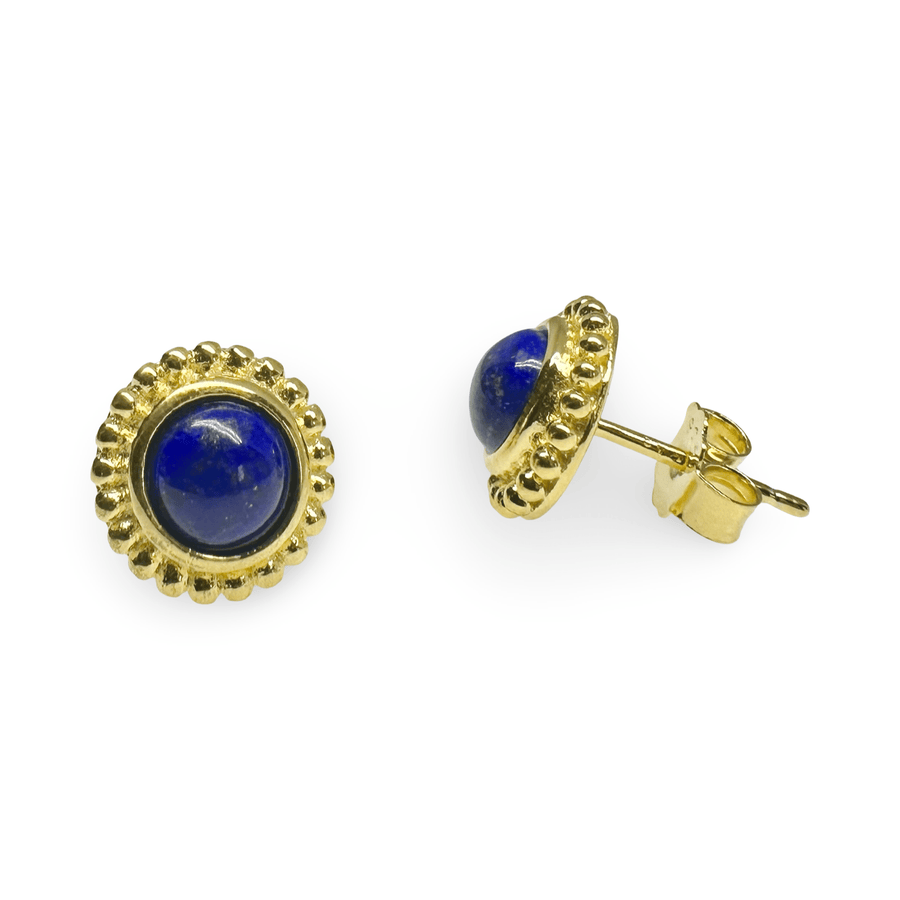 Ohrstecker mit Lapis Lazuli in filigraner vergoldeter Silberfassung - Atelier Tibet