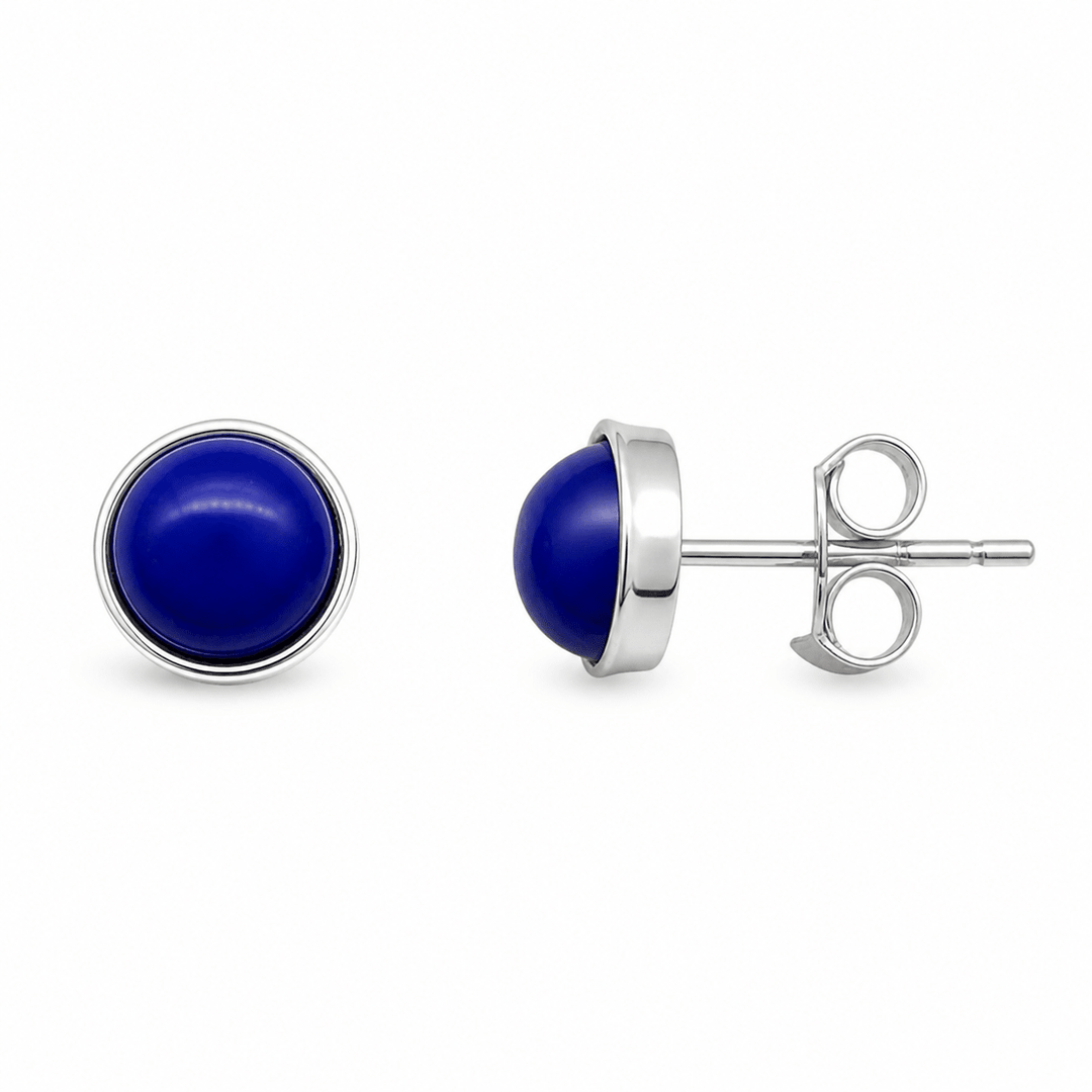 Ohrstecker mit Lapis Lazuli in schlichter Silberfassung - Atelier Tibet