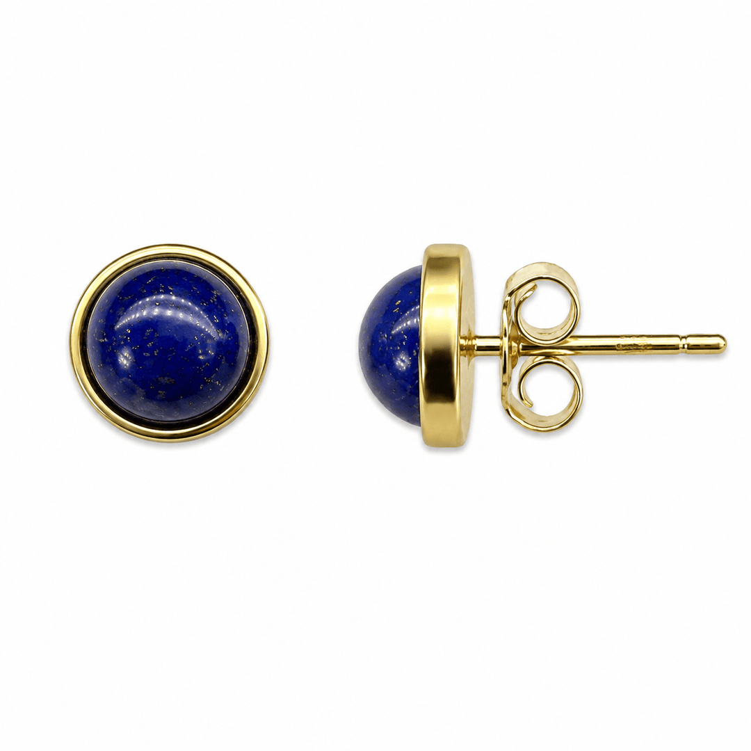 Ohrstecker mit Lapis Lazuli in schlichter vergoldeter Silberfassung - Atelier Tibet