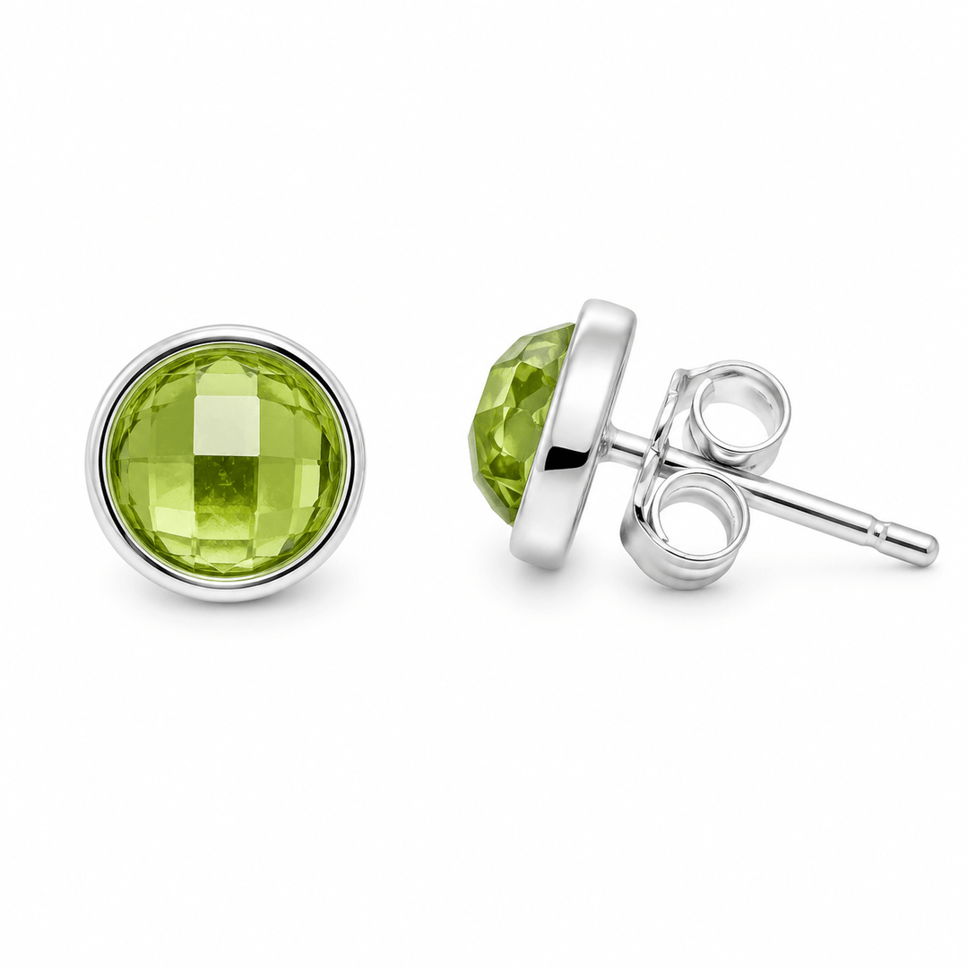 Ohrstecker mit Peridot in schlichter Silberfassung - Atelier Tibet