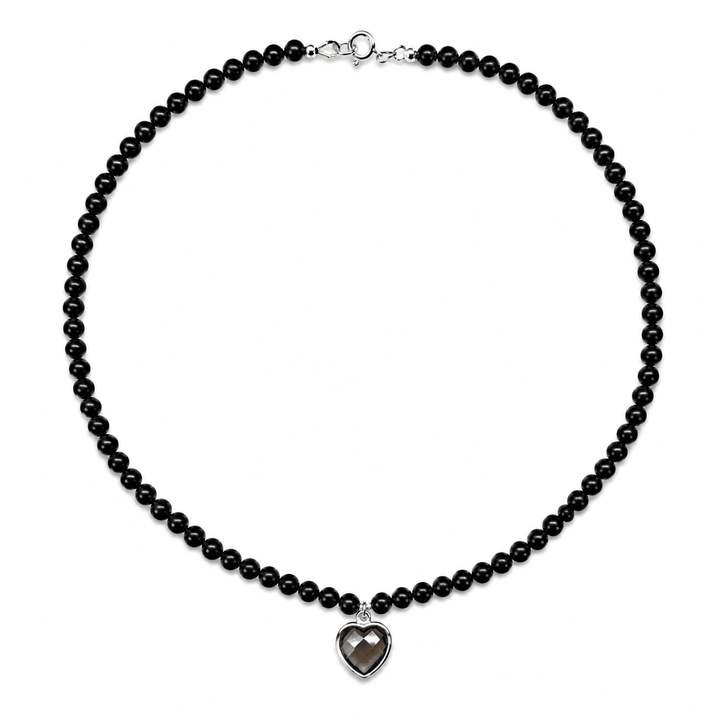 Onyx Halskette mit Rauchquarz-Herz - Atelier Tibet