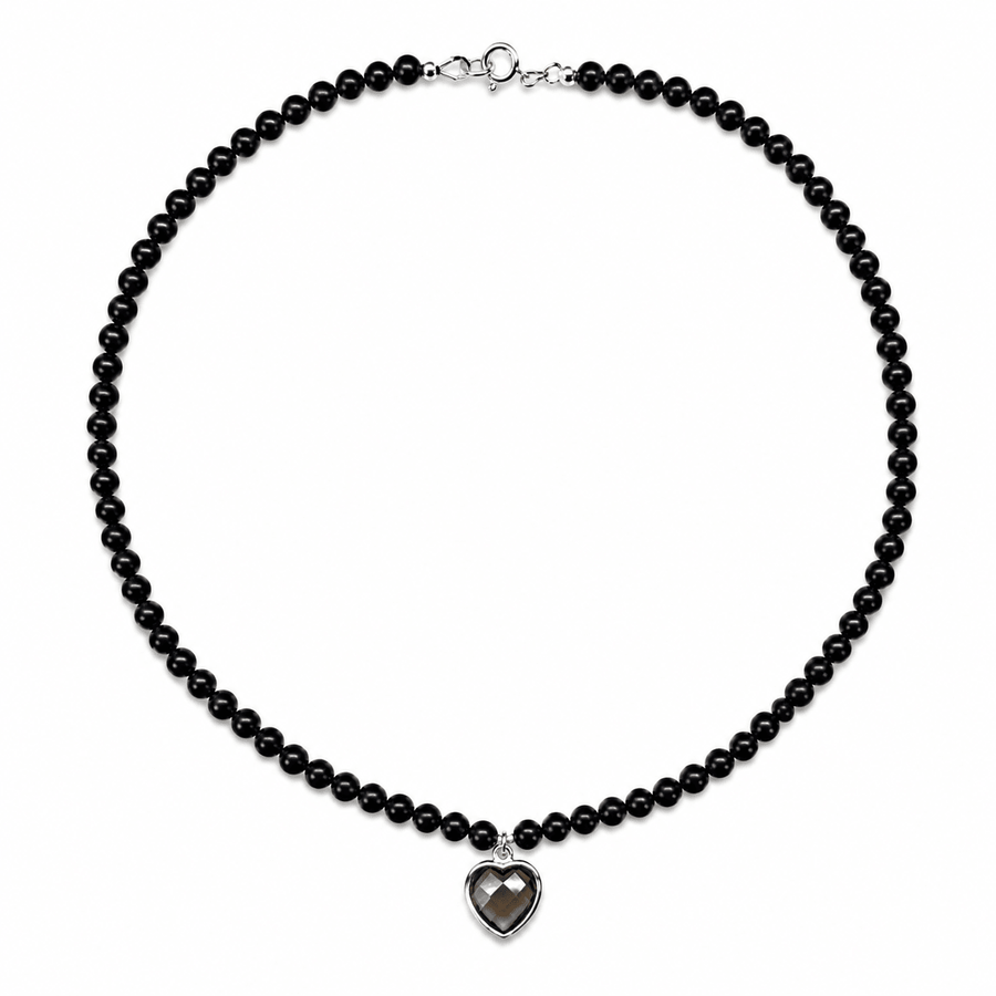 Onyx Halskette mit Rauchquarz-Herz - Atelier Tibet