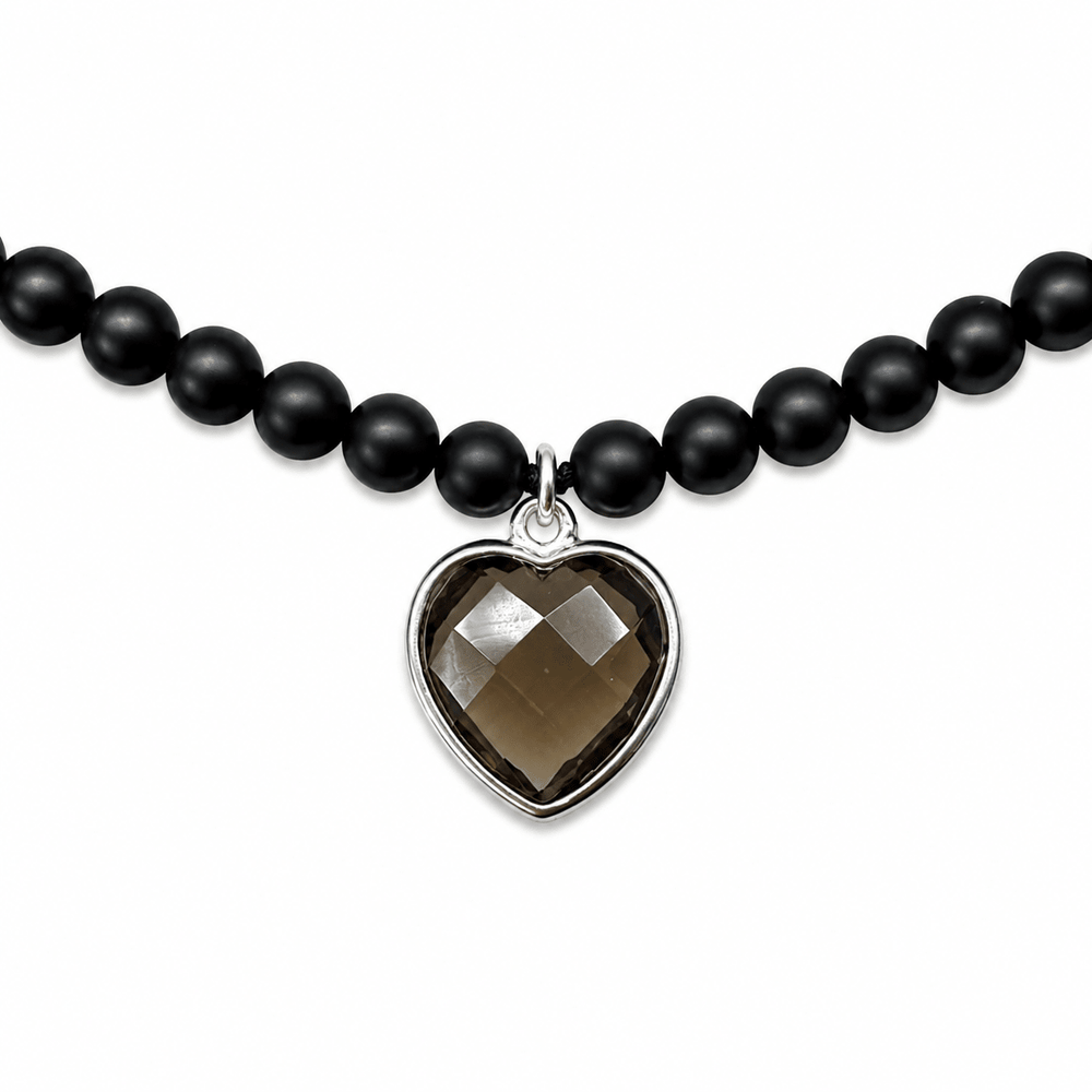 Onyx Halskette mit Rauchquarz-Herz - Atelier Tibet