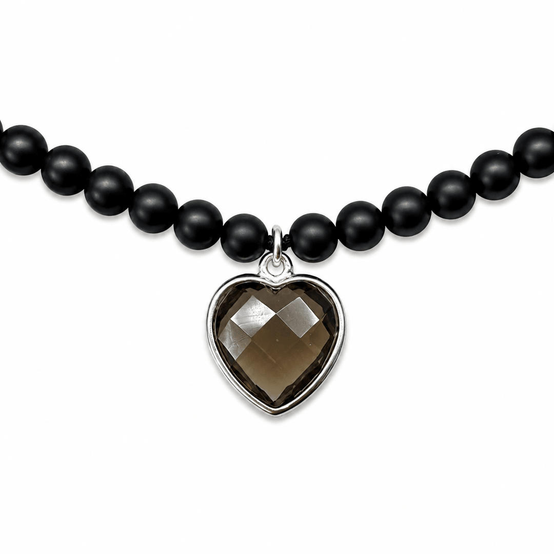Onyx Halskette mit Rauchquarz-Herz - Atelier Tibet