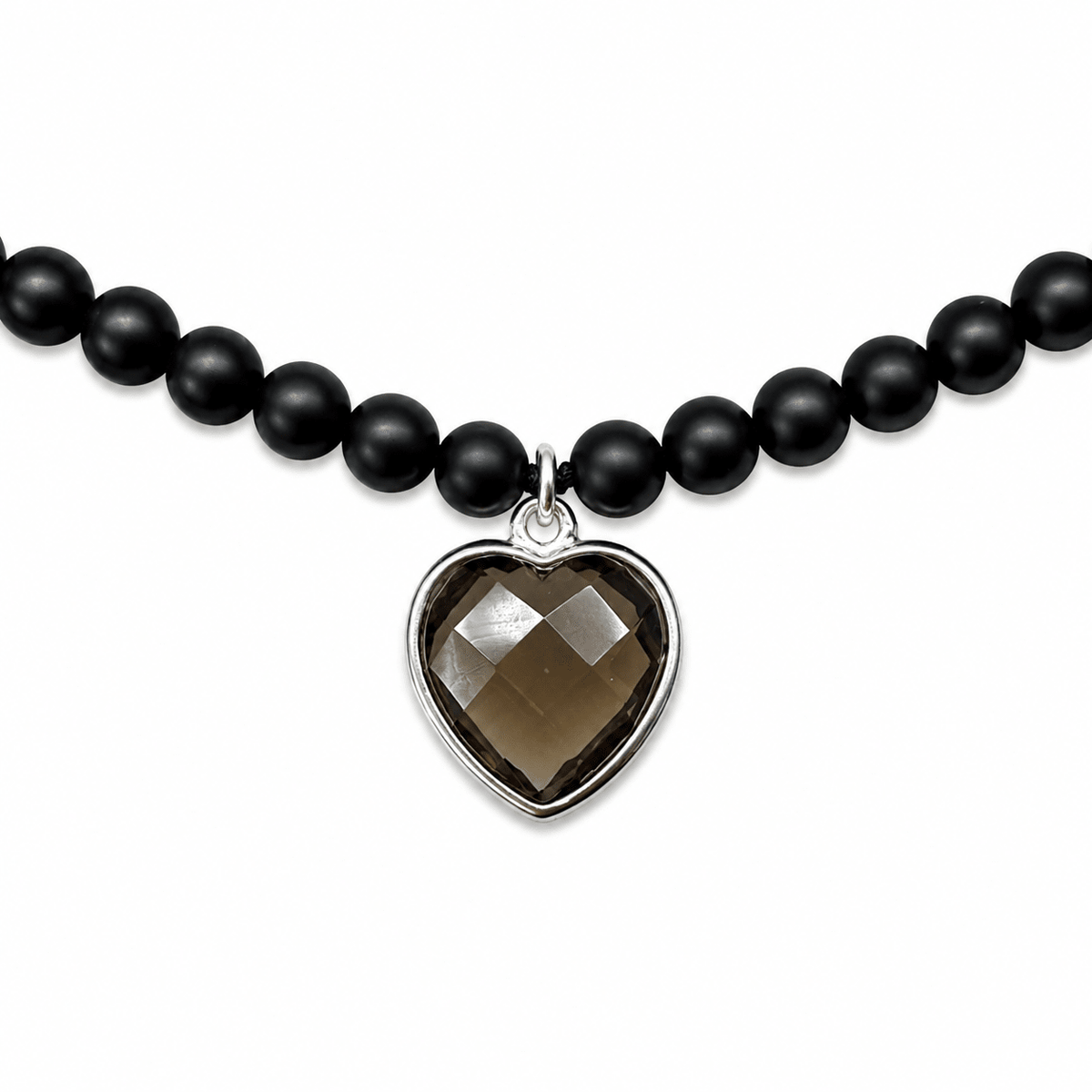 Onyx Halskette mit Rauchquarz-Herz - Atelier Tibet