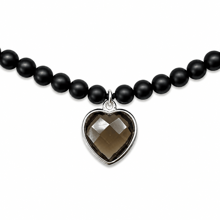 Onyx Halskette mit Rauchquarz-Herz - Atelier Tibet