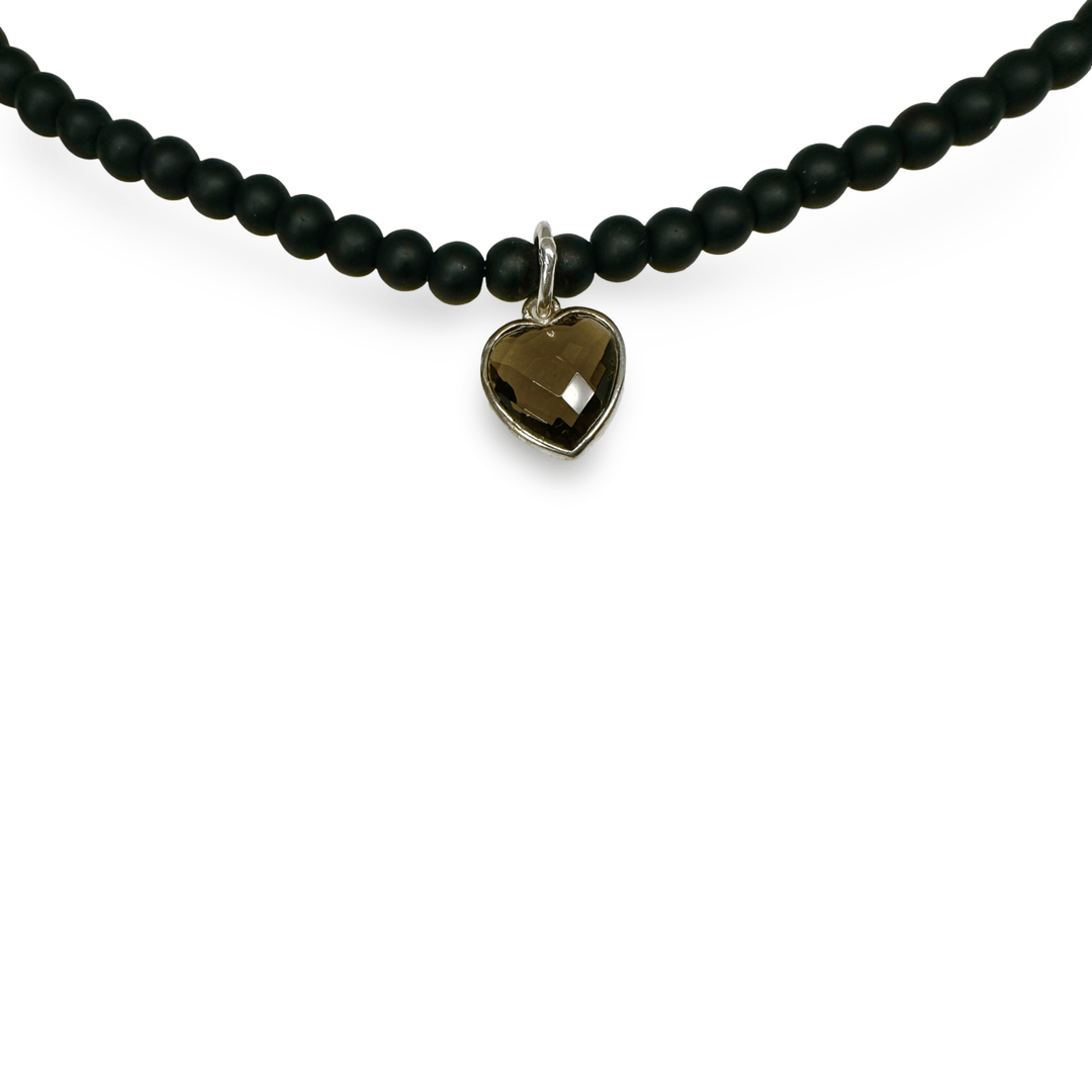 Onyx Halskette mit Rosenquarz - Herz - Atelier Tibet