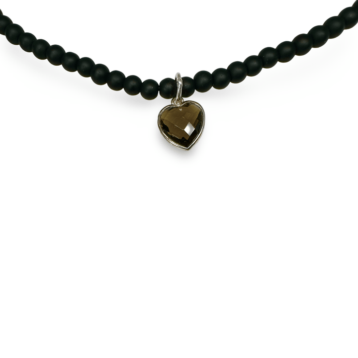 Onyx Halskette mit Rosenquarz - Herz - Atelier Tibet