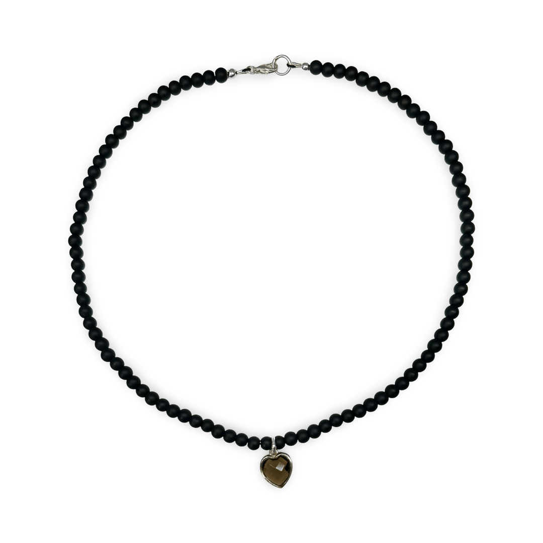 Onyx Halskette mit Rosenquarz - Herz - Atelier Tibet