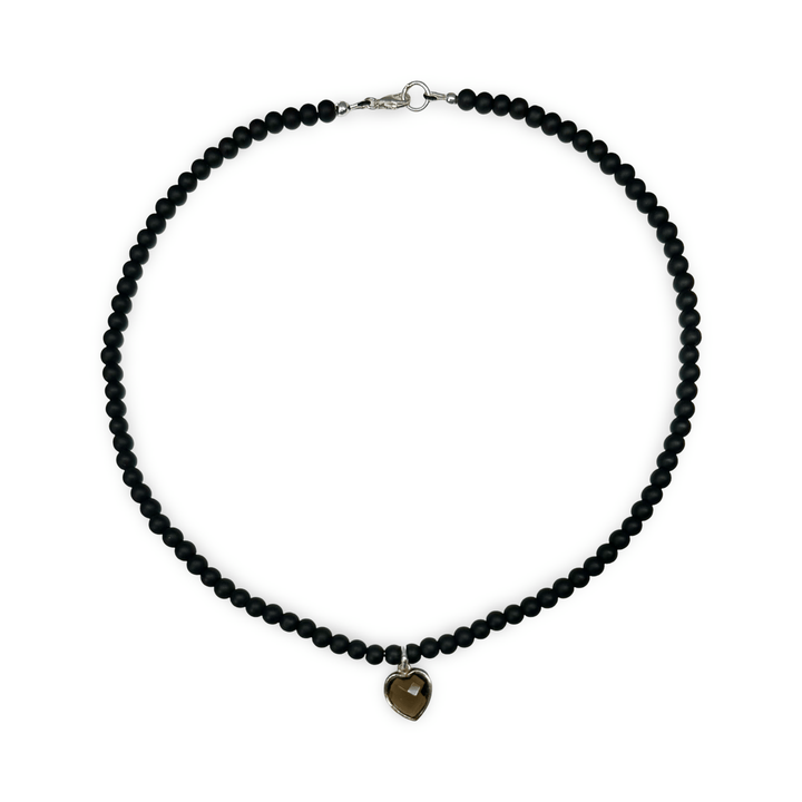 Onyx Halskette mit Rosenquarz - Herz - Atelier Tibet