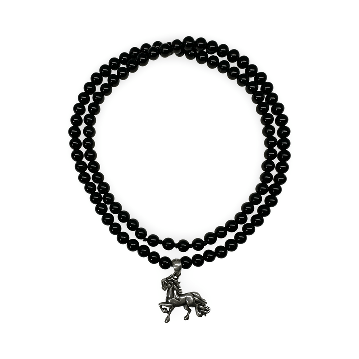 Onyx Halskette mit Silber - Pferd - Anhänger - Atelier Tibet