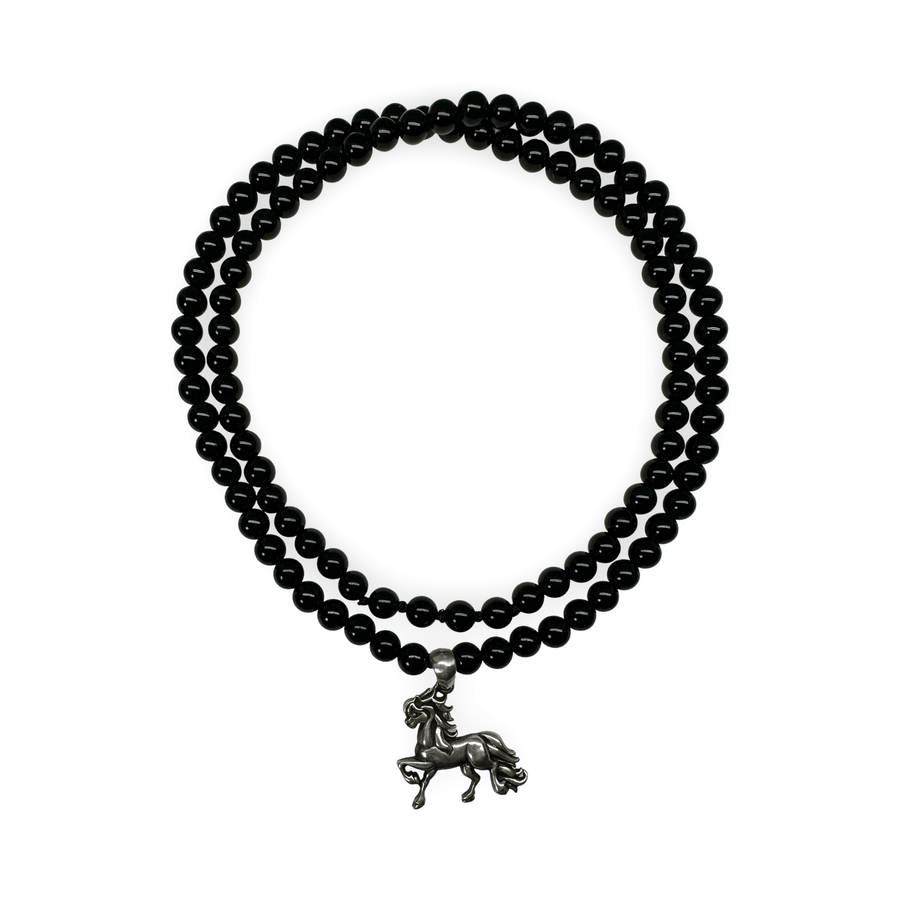 Onyx Halskette mit Silber - Pferd - Anhänger - Atelier Tibet