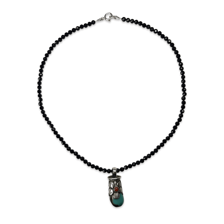 Onyx-Kette mit tibetischem Türkis-Anhänger - Atelier Tibet