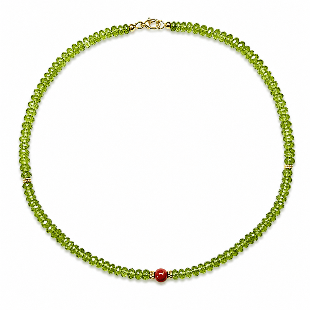 Peridot-Kette mit Koralle - Atelier Tibet