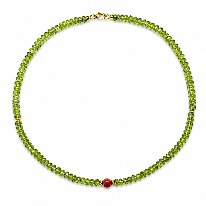 Peridot-Kette mit Koralle - Atelier Tibet