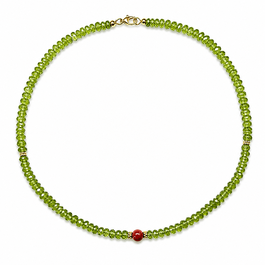 Peridot-Kette mit Koralle - Atelier Tibet