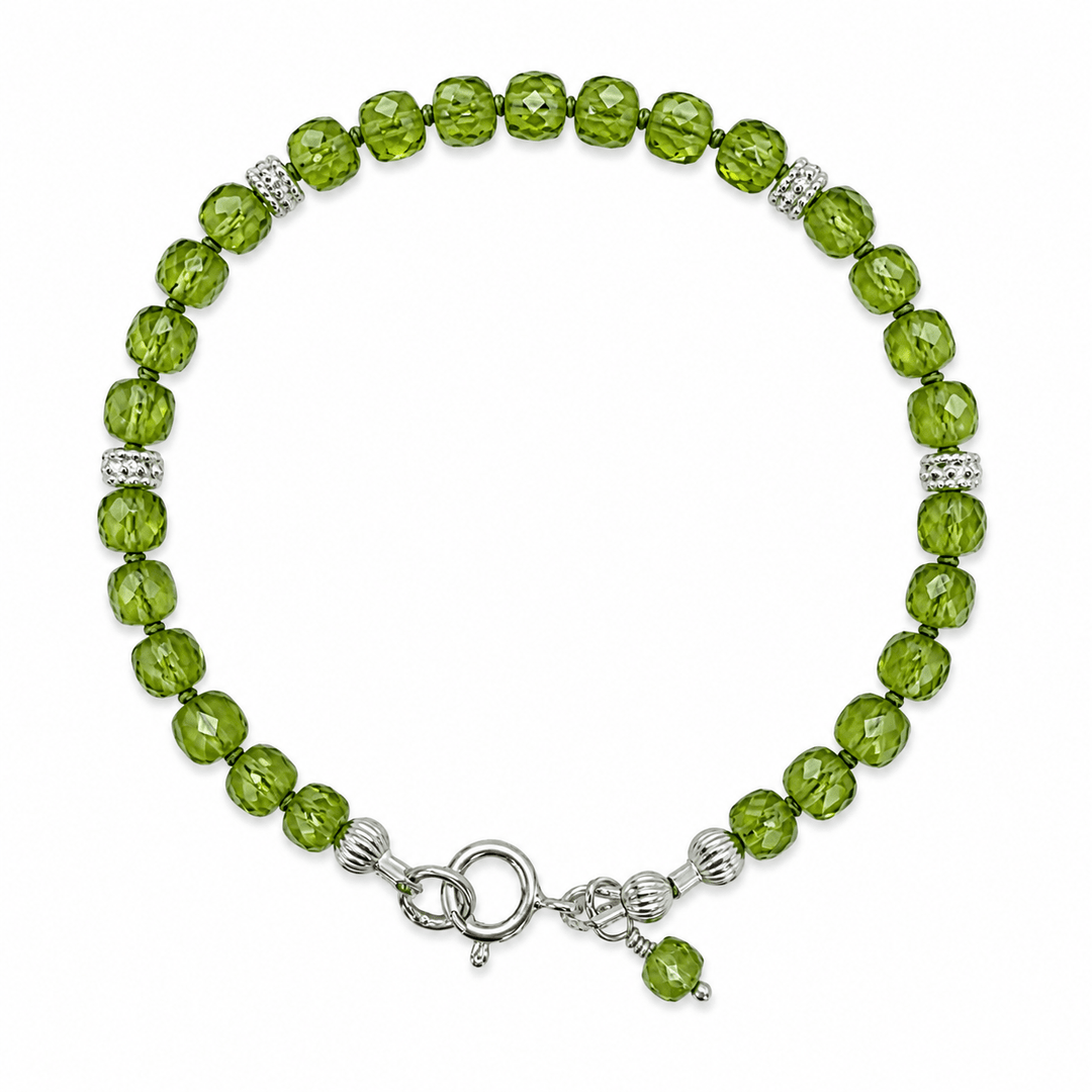 Peridot Mala Armband mit Silberperlen - Atelier Tibet