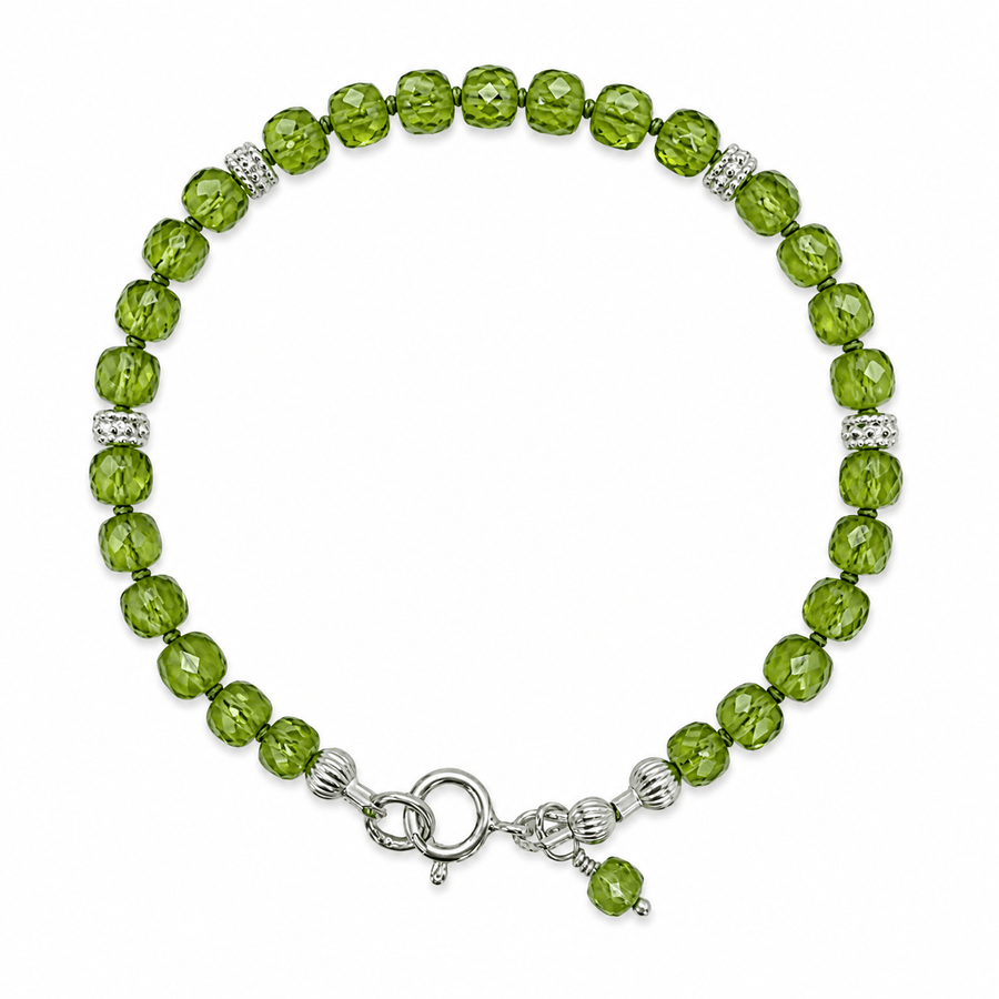 Peridot Mala Armband mit Silberperlen - Atelier Tibet
